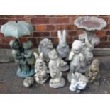 Seven pre-cast garden ornaments and bird bath. Condition reports are not available for our Interiors