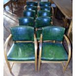 Ten beech framed office chairs (four carvers). Condition reports are not available for our Interiors