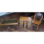 Ercol elbow chair, nest of four tables and tilt top coffee table Condition reports are not available