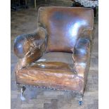 Leather easy chair with brass stud. Condition reports are not available for our Interiors Sales