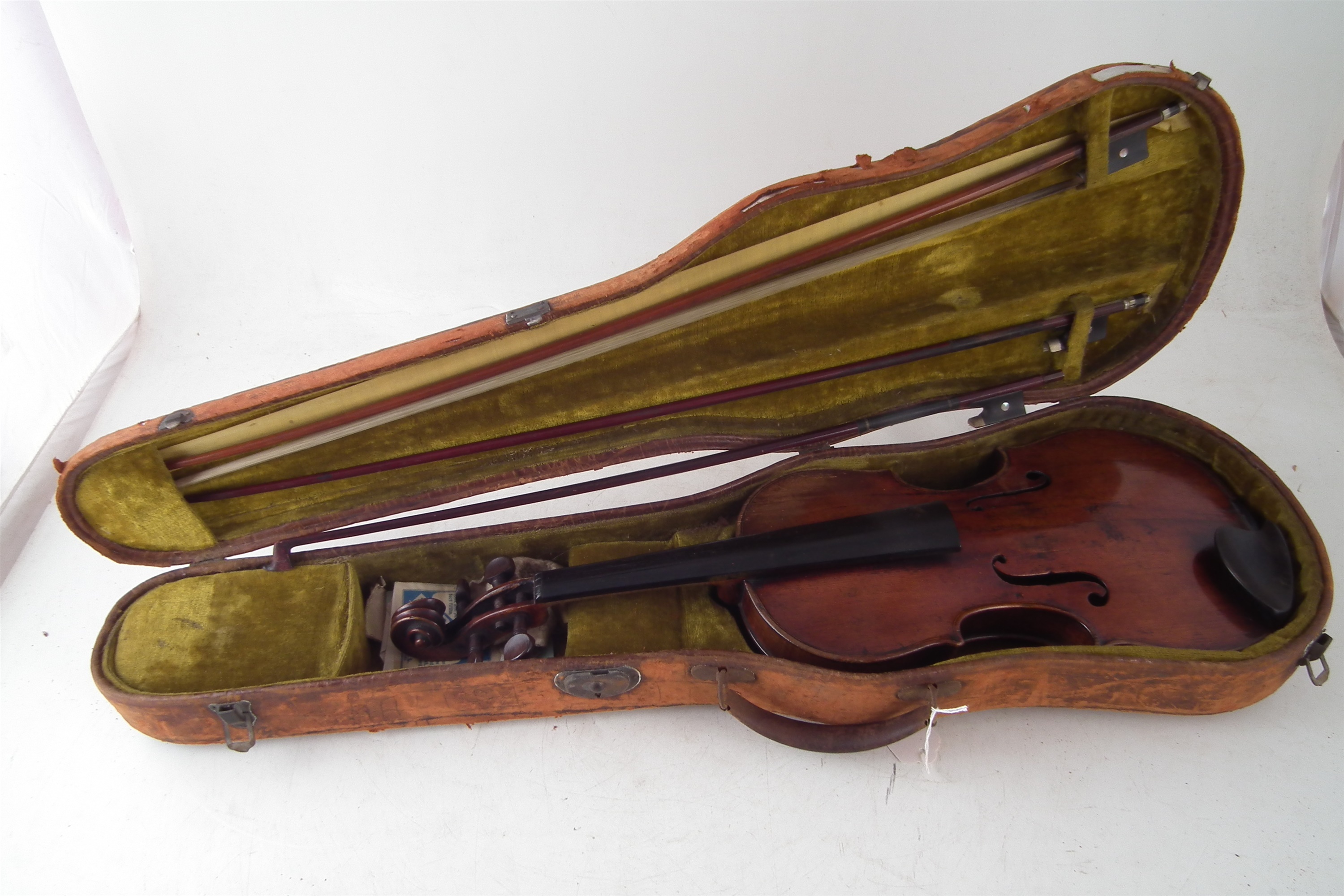 German violin with three bows and a case - Image 13 of 20