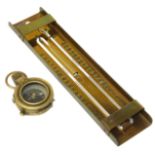 Brass WWI (1918) compass and Brannan (London) thermometer in brass case dated 1954. Condition