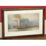 19th century watercolour, punting on river. Condition reports are not available for our Interiors