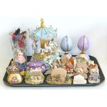 John Winslow "Carousel of Love", two musical eggs, Regal porcelain purse, Carousel Rose clock,