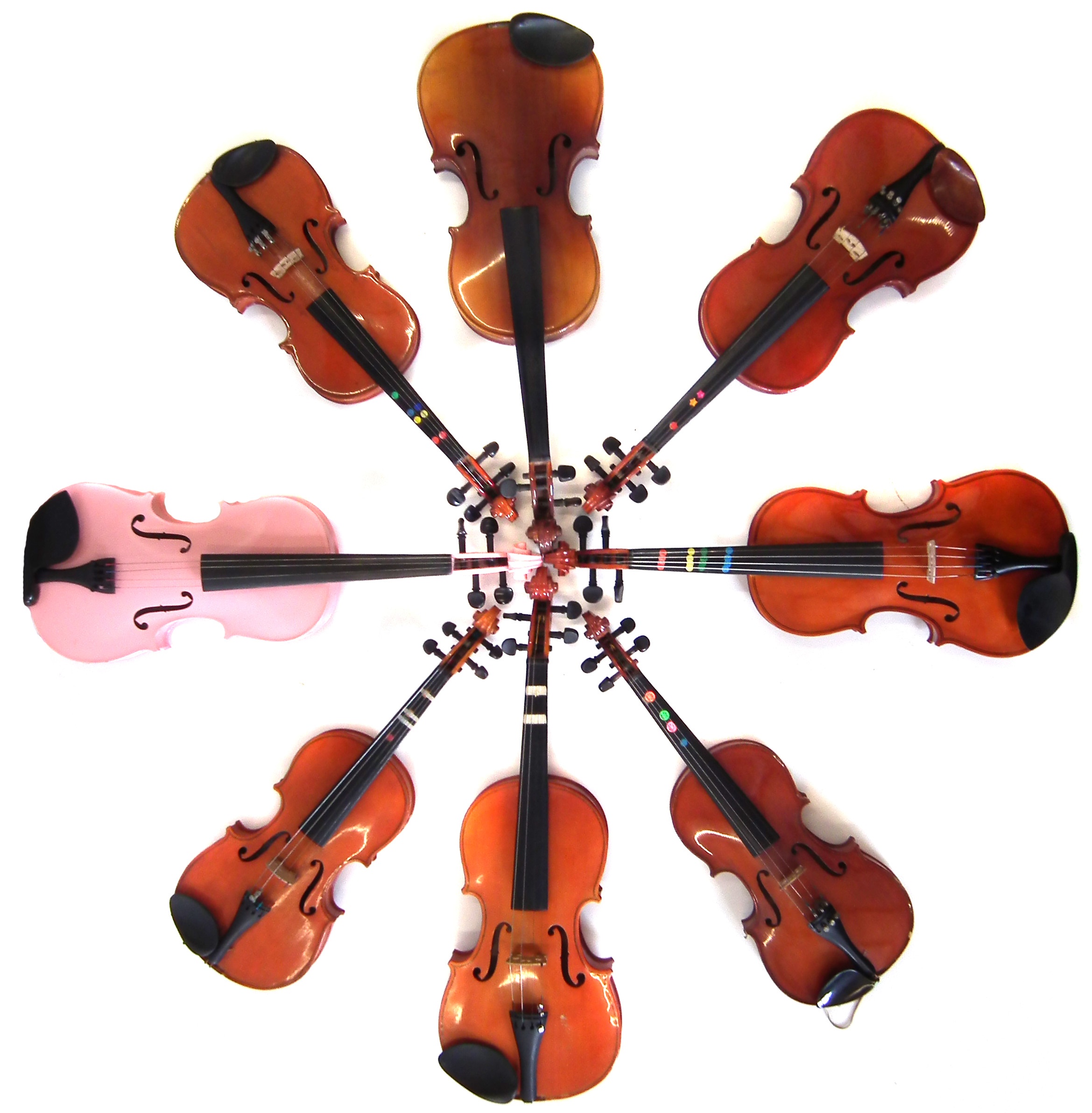 Eight violins in cases