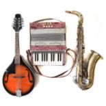 Godman left hand mandolin, Indiana by Marlin saxophone and an accordion