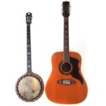 Eko twelve string guitar and a Windsor banjo