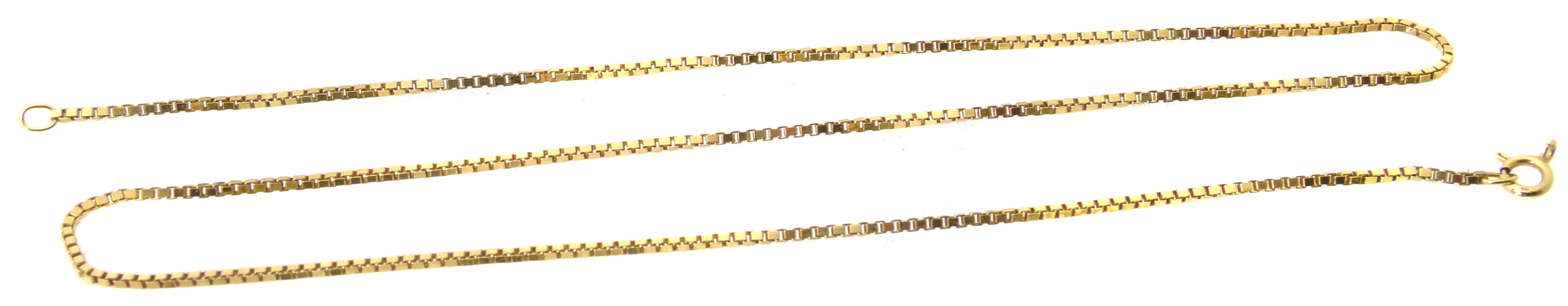 A chain necklace, the box link chain with spring clasp, stamped 375, AF, length 50cm, gross weight