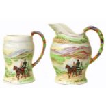 Two Crown Devon Fieldings jugs "The Irish Jaunting Car". Condition reports are not available for our
