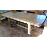 Reproduction oak sectioned refectory style table on turned legs 210 x 90cm. Condition reports are