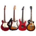 Four electric guitars