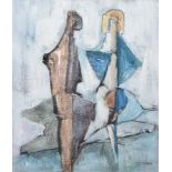 Tadeusz Was, Two figures, mixed media.