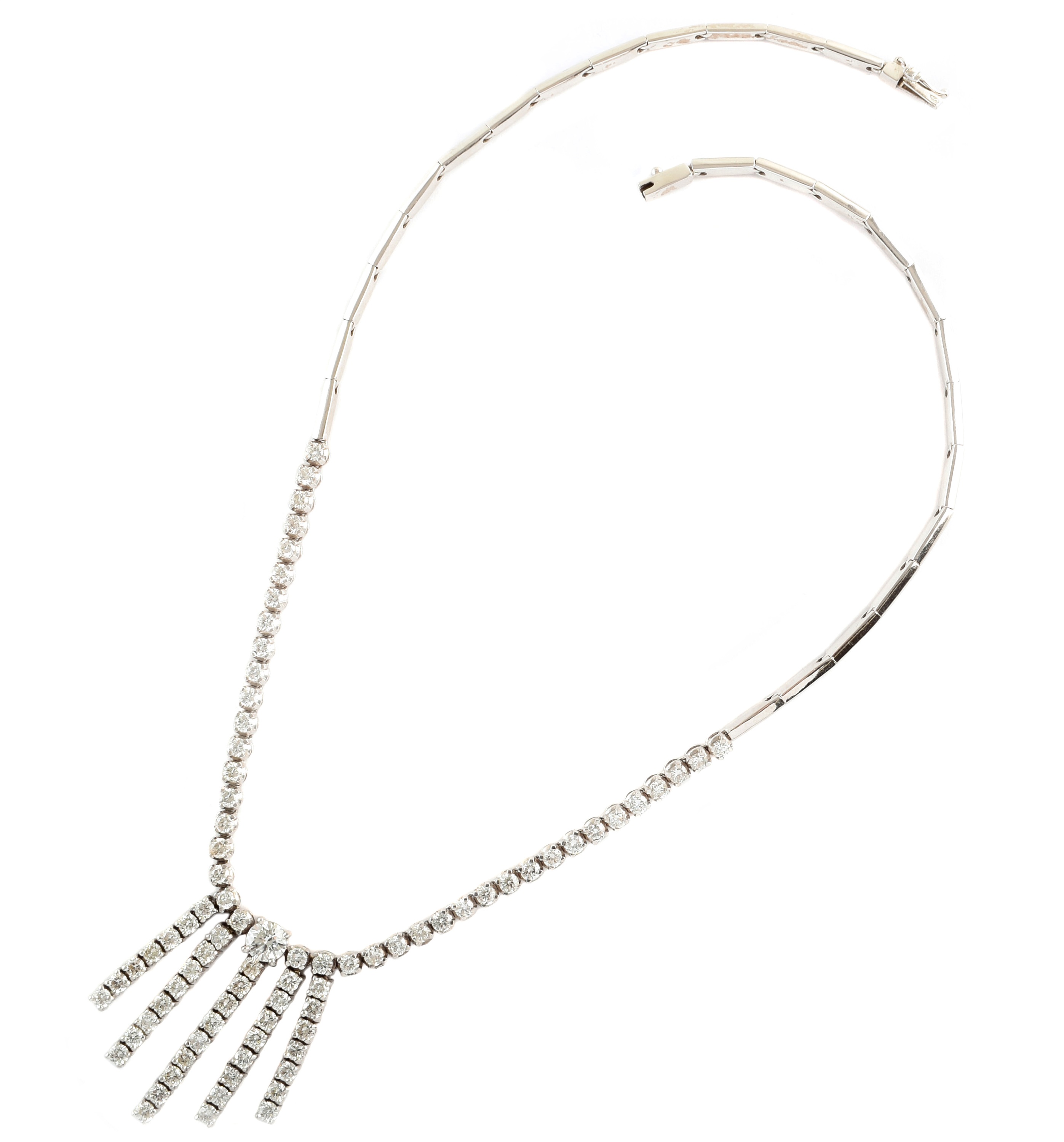 Diamond tassel drop 18ct white gold necklace