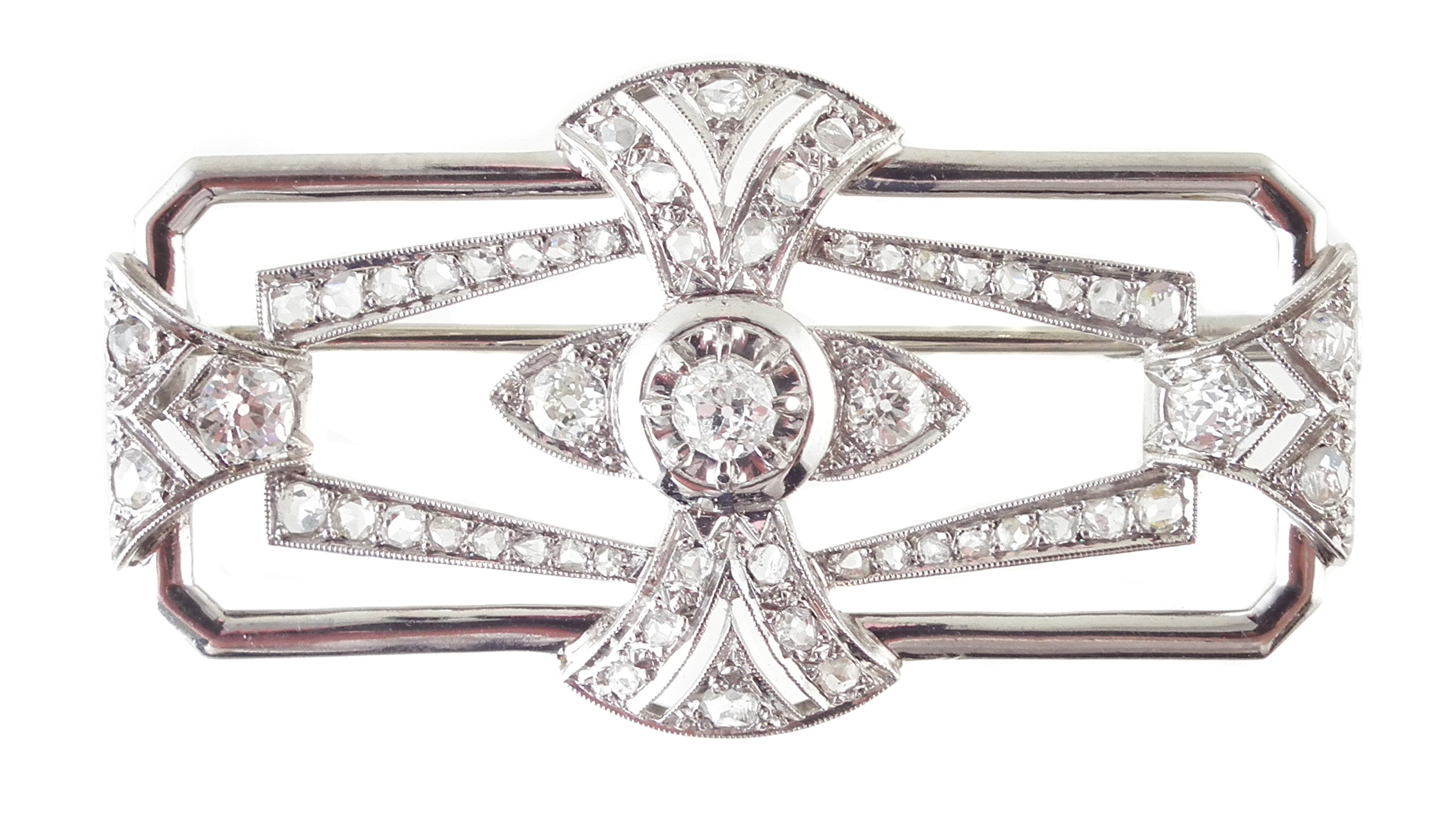 A French platinum diamond brooch,