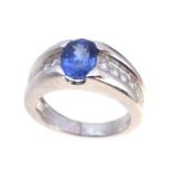Sapphire and diamond 18ct white gold ring.