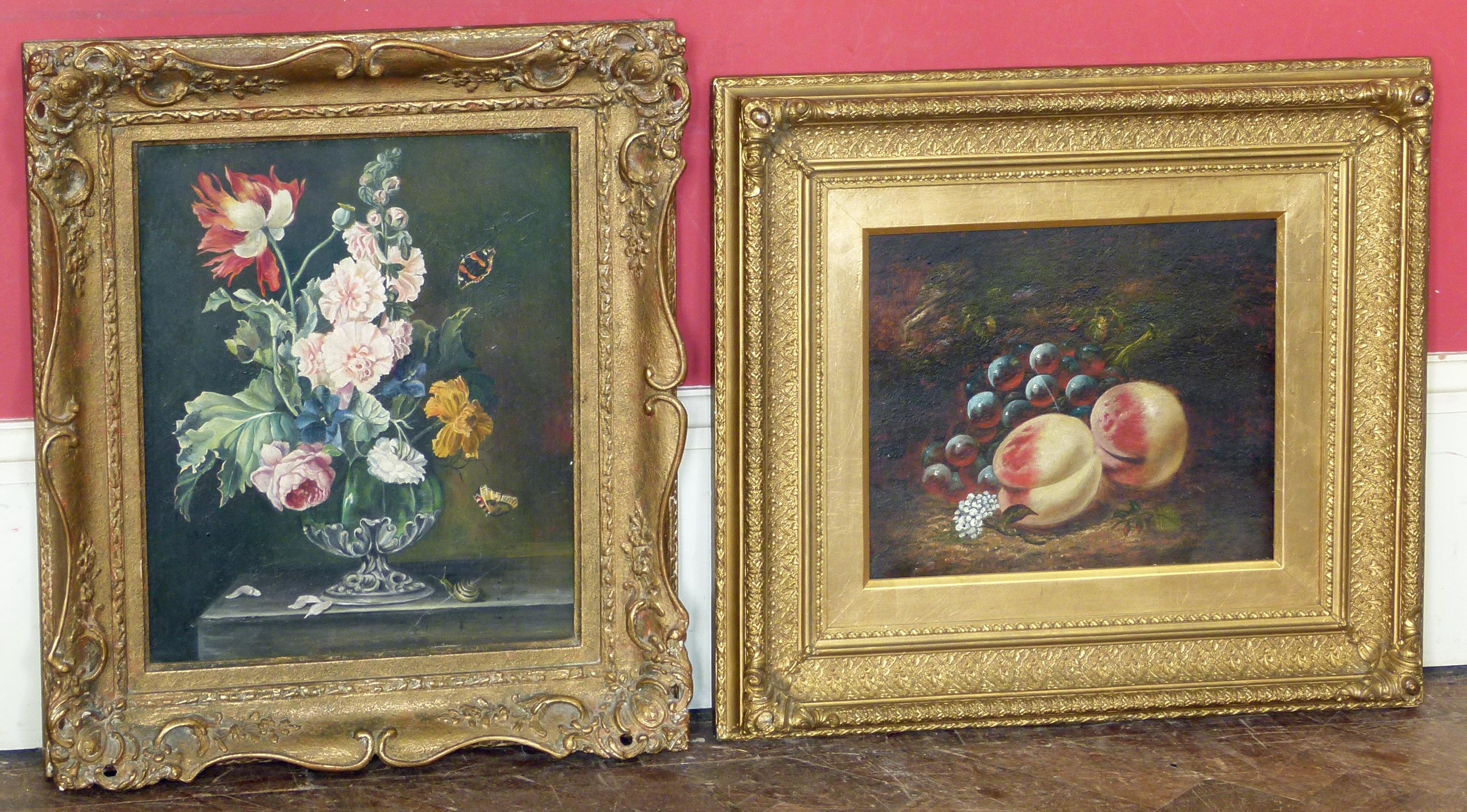 Victorian gilt framed still life depicting fruit and floral still life in git frame Condition