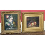 Victorian gilt framed still life depicting fruit and floral still life in git frame Condition