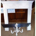 White painted Adam style fire surround and white/gilt painted five branch centre light. Condition