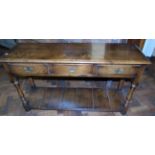 George III oak style small three drawer dresser with pot board, 120cm wide Condition reports are not