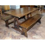 Oak refectory style table and two benches Condition reports are not available for Interiors sales.