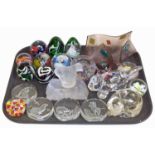 Collection of glass paperweights and a handkercheif vase Condition reports are not available for