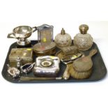 A selection of silver items to include a silver twin handled cup, picture frame, part cruet set,