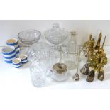 11 various table bells, T.G Green milk jug etc and a quantity of cut and mixed glass ware