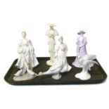 Four Coalport figures, two NAO figures and a Royal Doulton group Condition reports are not available