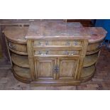 American "Century Furniture" hardwood buffet sideboard with two tier marble top over drawers and