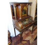 Reproduction Louis XVI style cylinder desk with painted panels and galleried top 80cm wide Condition