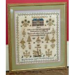 Framed Victorian sampler 52 x 59cm, Mary Jane Baxter, Aged 11 years, 1851, Birkenhead. Condition