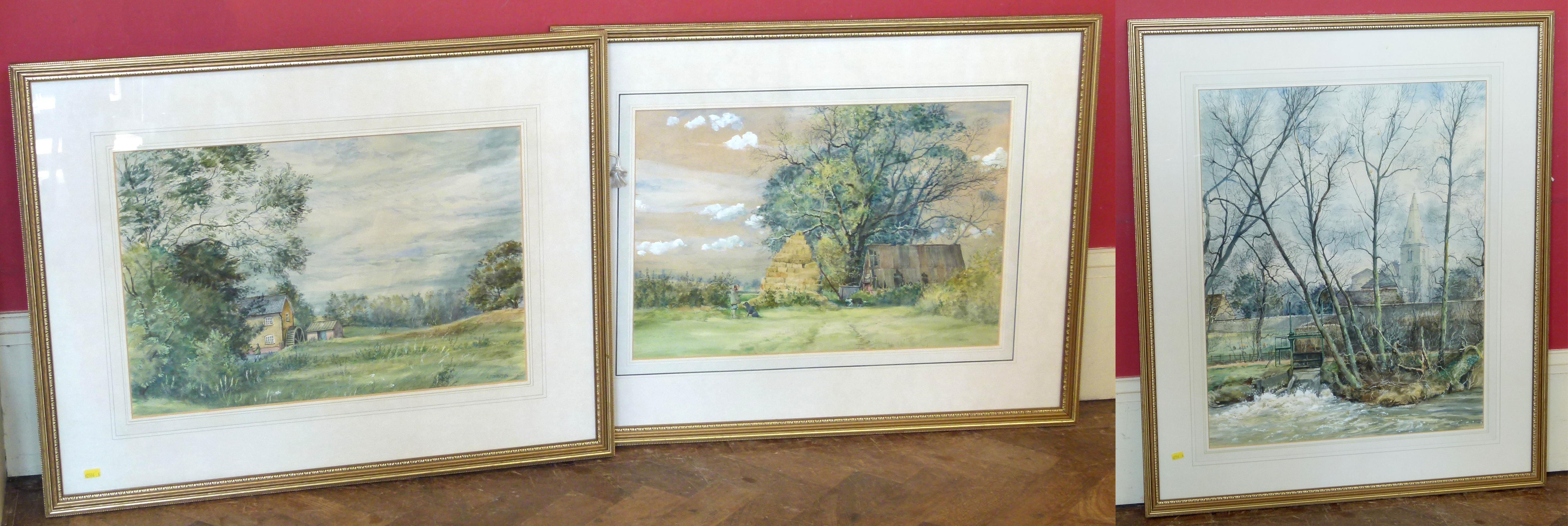 Three framed watercolours of rural scenes signed (J. Thornton CH). Condition reports are not