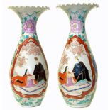 Pair of Japanese vases, (small restorations to one vase, the other is restuck) Condition reports are