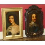Reproduction portrait paintings of King Charles I and Henrietta Maria in decorative frames Condition