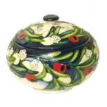 Moorcroft trial lidded bowl, ankerwycke pattern, first quality. Condition reports are not