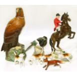 Beswick rearing huntsman (898), four hounds and fox, also Beswick magpie (2305) and Royal Doulton