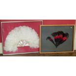 Two framed and glazed theatrical fans, one with ostrich feathers Condition reports are not available