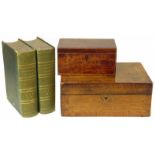 Victorian walnut writing slope, mahogany two division tea caddy and two volumes Casswell's