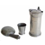 Polished pewter double litre lidded jug stamped F. Boulanget, pewter water carrier and tumbler