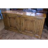 American "Century Funiture" hardwood sideboard enclosing two cupboards having inset marble to top,