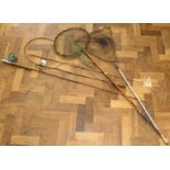 Cain fly fishing rod complete with reel, gaff and two landing nets. Condition reports are not