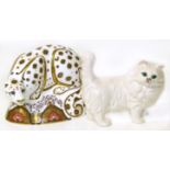 Royal Crown Derby "Snow Leopard" (MMVI) and white Beswick cat Condition reports are not available
