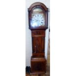 19th century mahogany 8-day longcase clock with painted dial depicting shooting scene by Dale,