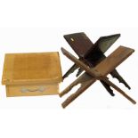 An oak reading stand and two Islamic carved hardwood Qur'an stands Condition reports are not