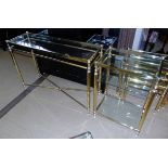 Two brass framed console tables 106x33cm and 50x33cm. Condition reports are not available for