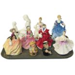 Royal Doulton Honey, The Skater, The Ballerina and four other figures and two Doultonville Toby jugs