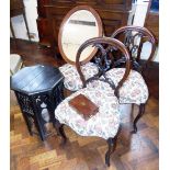 Oval Edwardian mahogany and inlaid mirror, small rosewood box, ebonised Eastern octagonal occasional