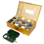 Boxed twin microscopes by J.S Swift & Son, London (V block mounting) complete with four lenses and