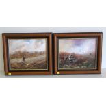 Two paintings Ashley Hunter shooting Grouse and walking gun. Condition reports are not available for