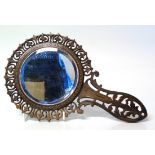 Jerusalem olive-wood mirror inlaid with marquetry work, 30cm long. Condition reports are not